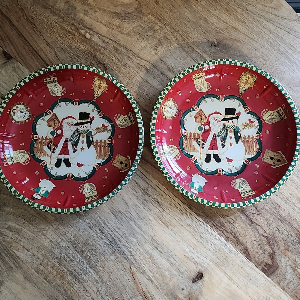 Santa and Snowman Cottagecore Tin Plates - set of 2